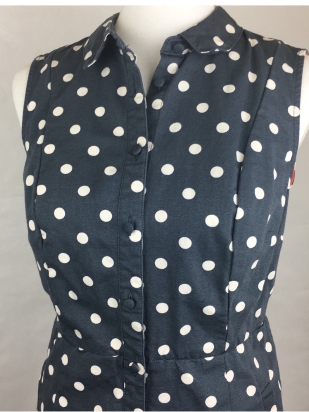 Boden gray polka dot sleeveless button down dress sz 8